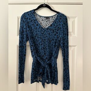 Ann Taylor Blue Leopard Print Long Sleeve Top, Size XS